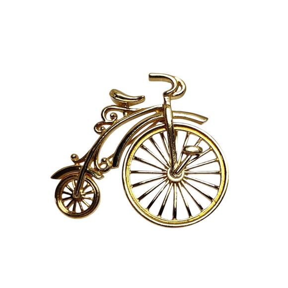 Vintage Bicycle Brooch Gold Tone Spinning Wheel Vintage 🚲 - Picture 11 of 11